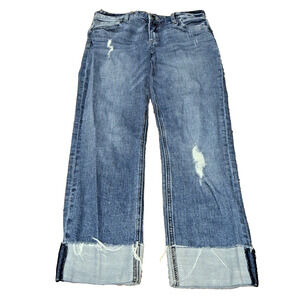 KUT From The Kloth Catherine Boyfriend Jeans Size 6 Dark Wash Distressed Cuffed